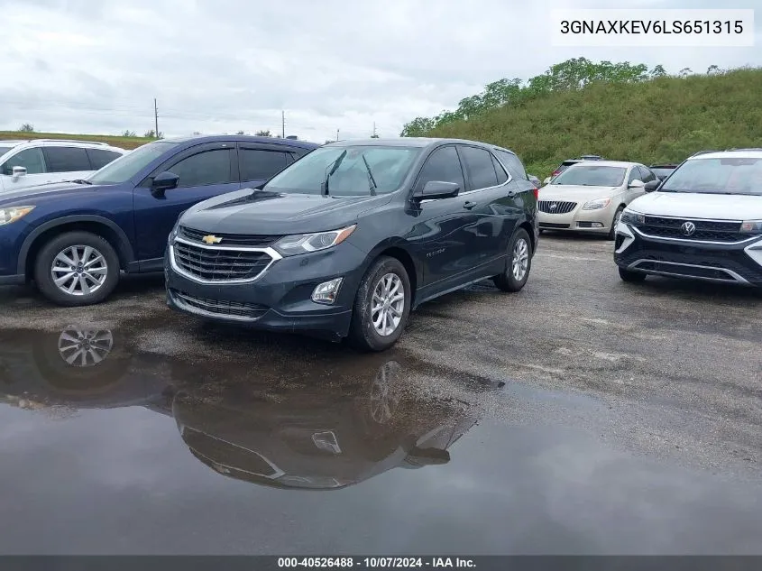 2020 Chevrolet Equinox Lt VIN: 3GNAXKEV6LS651315 Lot: 40526488