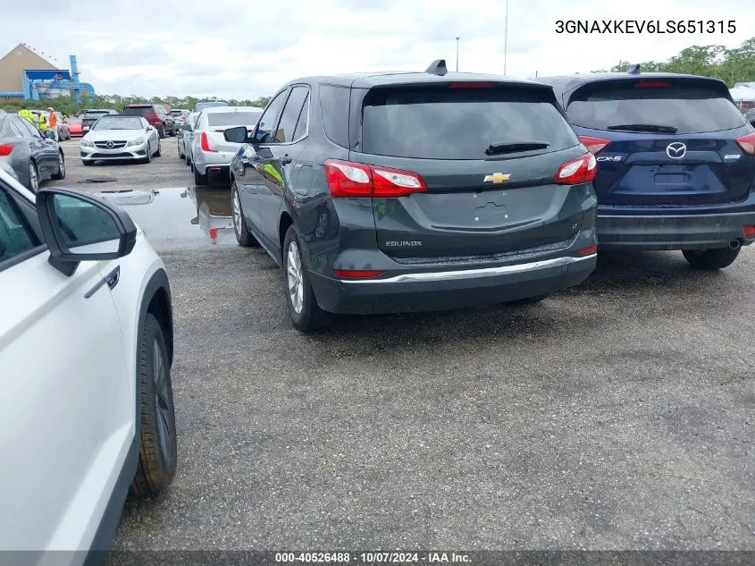 2020 Chevrolet Equinox Lt VIN: 3GNAXKEV6LS651315 Lot: 40526488