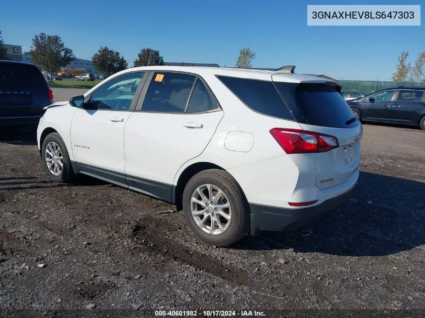 2020 Chevrolet Equinox Fwd Ls VIN: 3GNAXHEV8LS647303 Lot: 40601982