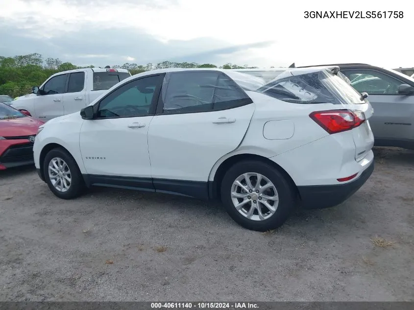 2020 Chevrolet Equinox Fwd Ls VIN: 3GNAXHEV2LS561758 Lot: 40611140