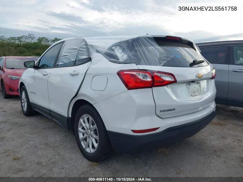 2020 Chevrolet Equinox Fwd Ls VIN: 3GNAXHEV2LS561758 Lot: 40611140