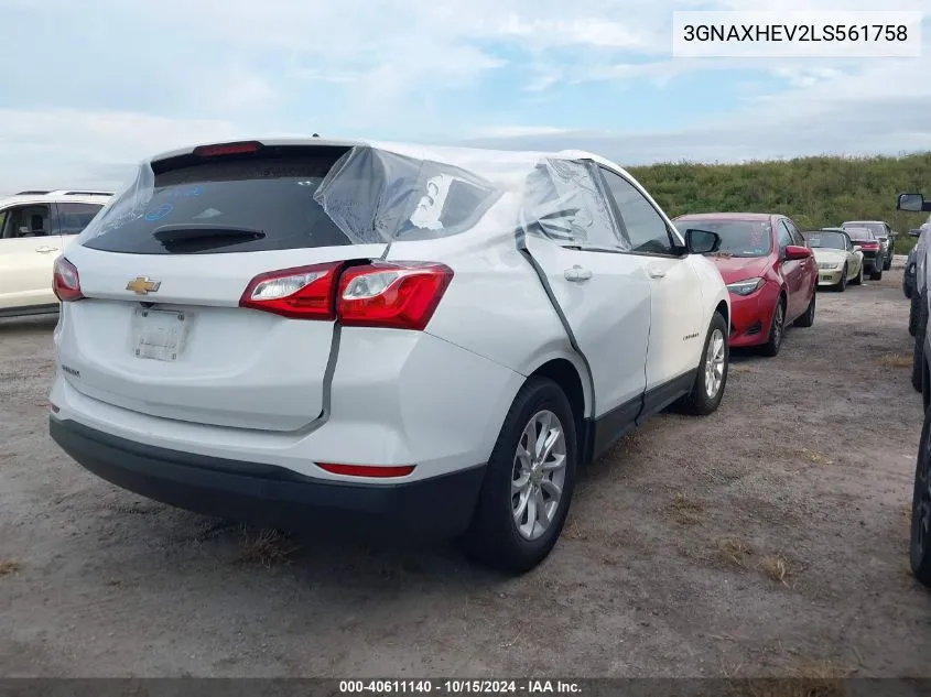 2020 Chevrolet Equinox Fwd Ls VIN: 3GNAXHEV2LS561758 Lot: 40611140