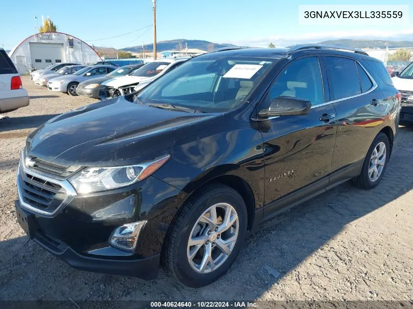 2020 Chevrolet Equinox Awd Lt 2.0L Turbo VIN: 3GNAXVEX3LL335559 Lot: 40624640