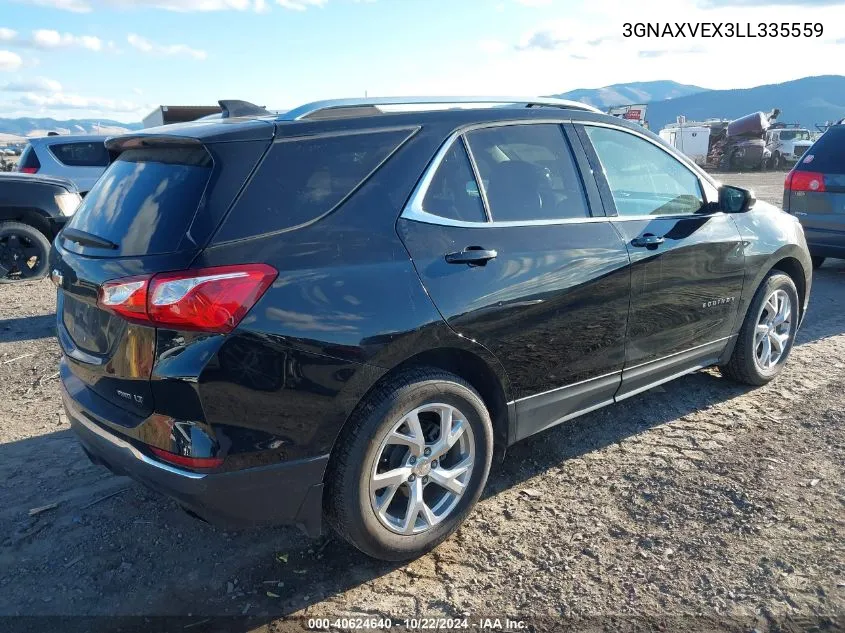 2020 Chevrolet Equinox Awd Lt 2.0L Turbo VIN: 3GNAXVEX3LL335559 Lot: 40624640