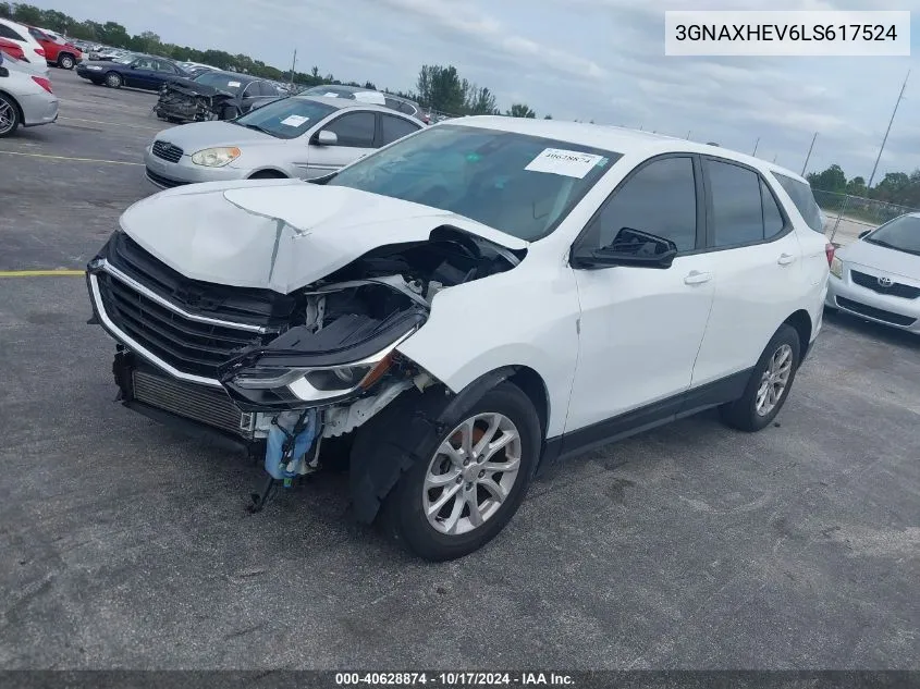 2020 Chevrolet Equinox Fwd Ls VIN: 3GNAXHEV6LS617524 Lot: 40628874