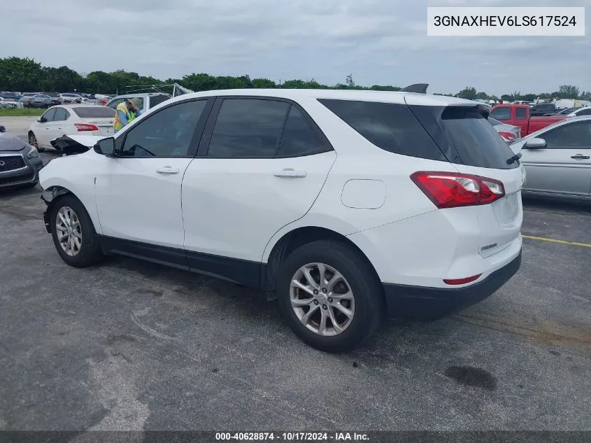 2020 Chevrolet Equinox Fwd Ls VIN: 3GNAXHEV6LS617524 Lot: 40628874