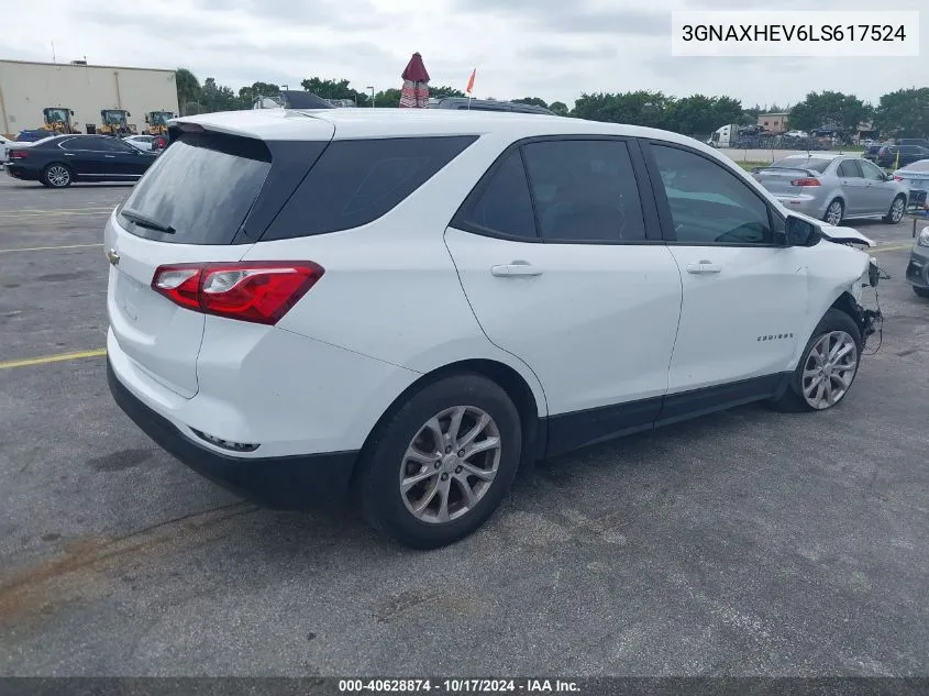 2020 Chevrolet Equinox Fwd Ls VIN: 3GNAXHEV6LS617524 Lot: 40628874