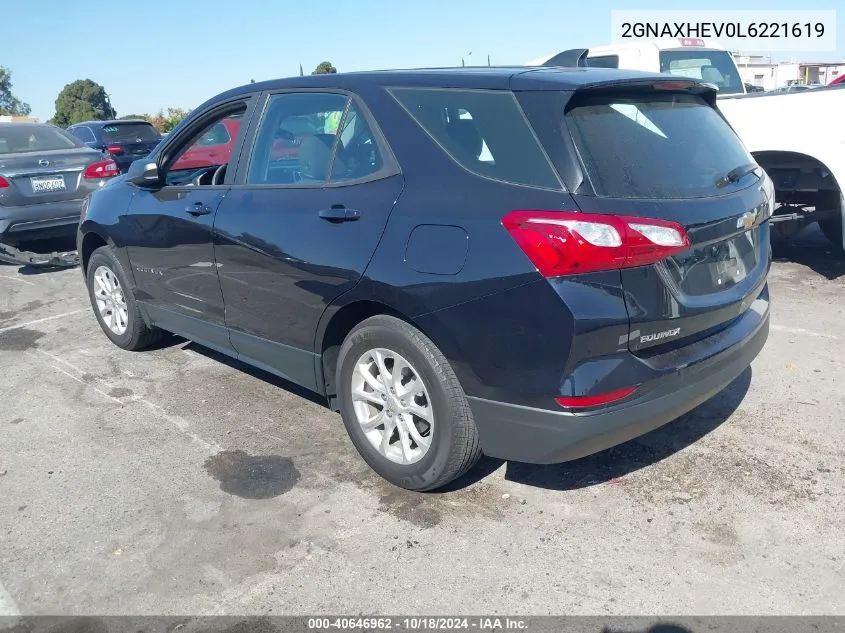 2020 Chevrolet Equinox Fwd Ls VIN: 2GNAXHEV0L6221619 Lot: 40646962