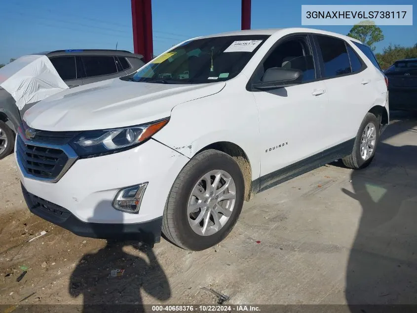 2020 Chevrolet Equinox Fwd Ls VIN: 3GNAXHEV6LS738117 Lot: 40658376