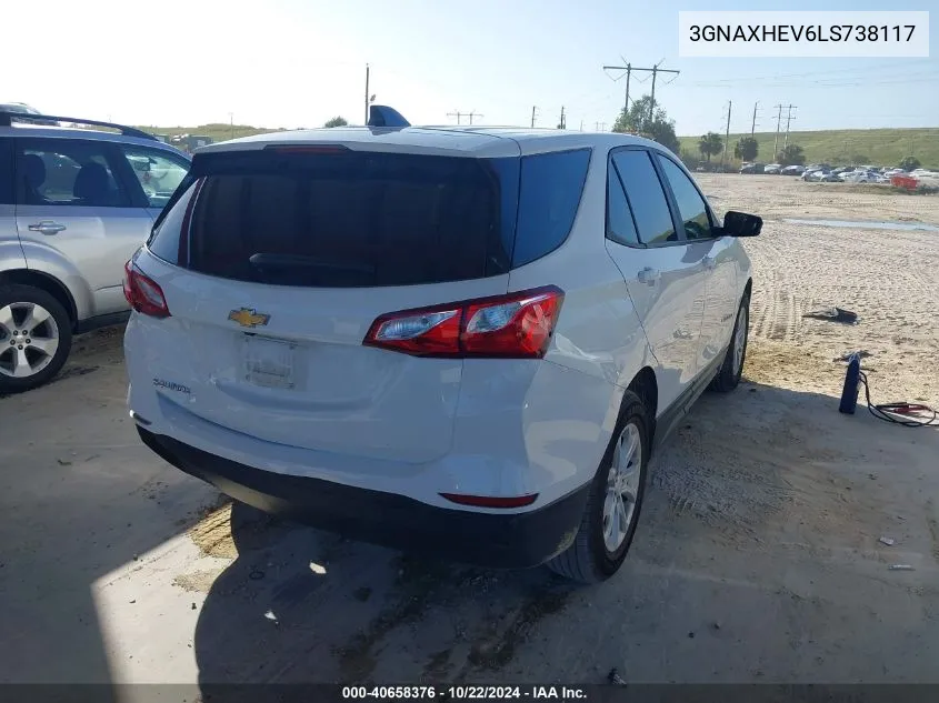 2020 Chevrolet Equinox Fwd Ls VIN: 3GNAXHEV6LS738117 Lot: 40658376