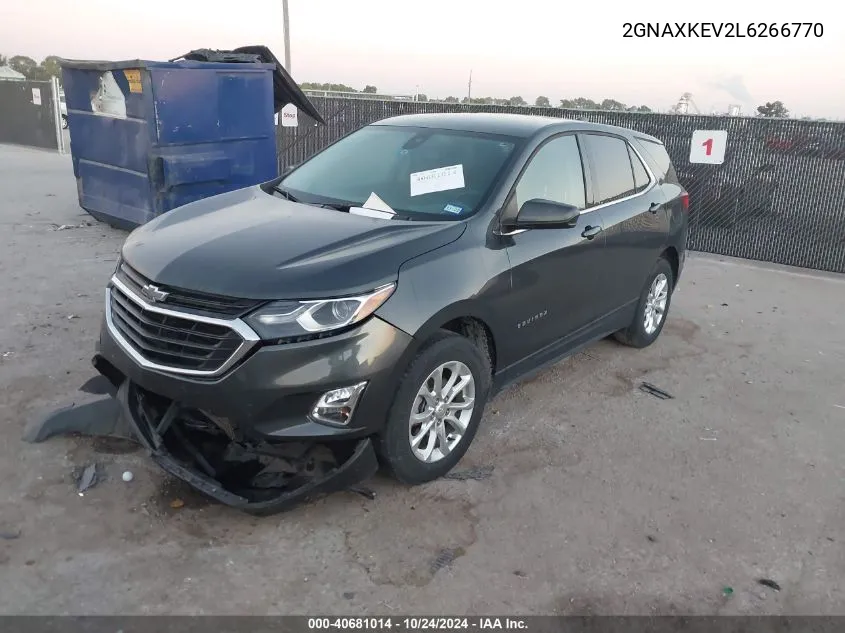 2020 Chevrolet Equinox Fwd Lt 1.5L Turbo VIN: 2GNAXKEV2L6266770 Lot: 40681014