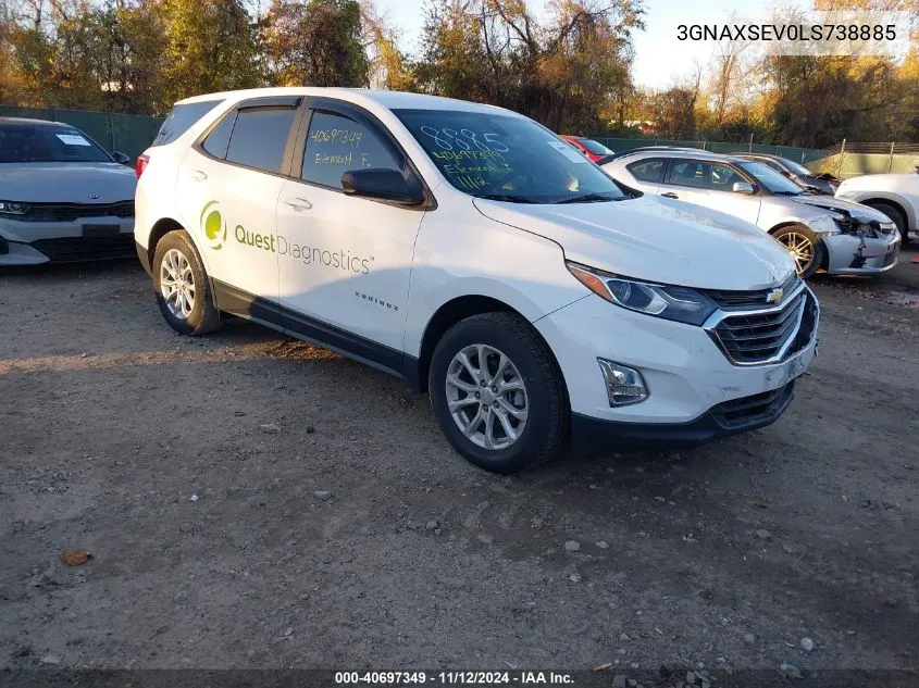 2020 Chevrolet Equinox Awd Ls VIN: 3GNAXSEV0LS738885 Lot: 40697349