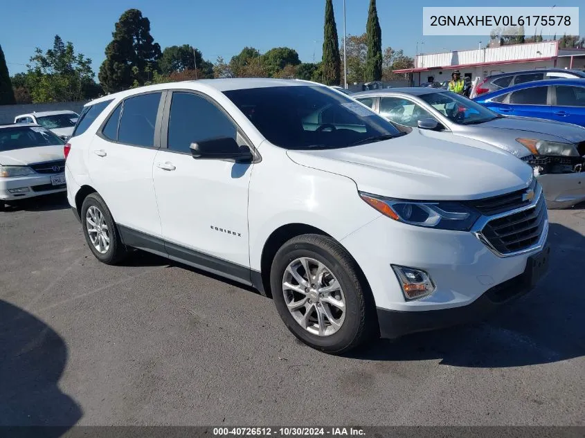 2020 Chevrolet Equinox Fwd Ls VIN: 2GNAXHEV0L6175578 Lot: 40726512