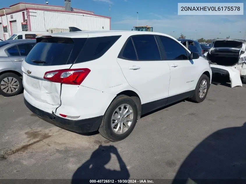 2020 Chevrolet Equinox Fwd Ls VIN: 2GNAXHEV0L6175578 Lot: 40726512