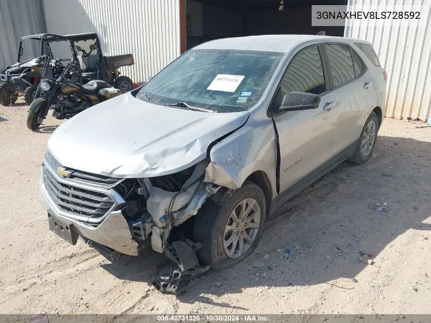 2020 Chevrolet Equinox Fwd Ls VIN: 3GNAXHEV8LS728592 Lot: 40731320