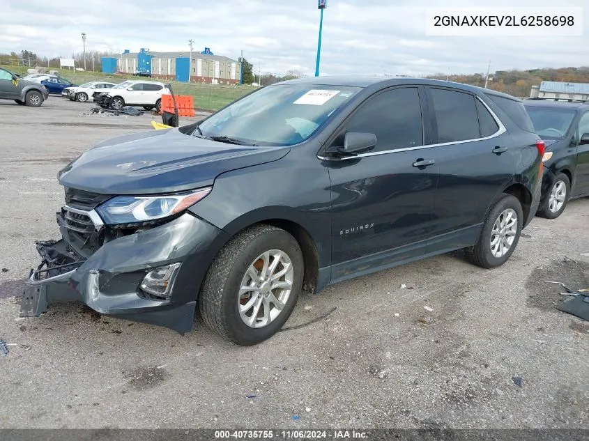 2020 Chevrolet Equinox Fwd Lt 1.5L Turbo VIN: 2GNAXKEV2L6258698 Lot: 40735755