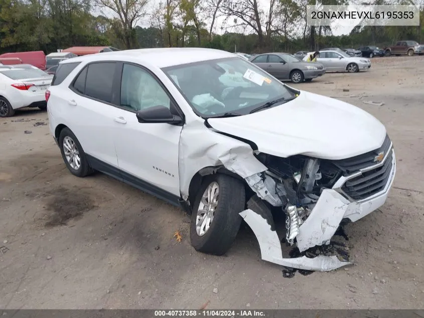 2020 Chevrolet Equinox Ls VIN: 2GNAXHEVXL6195353 Lot: 40737358