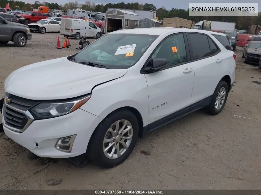 2020 Chevrolet Equinox Ls VIN: 2GNAXHEVXL6195353 Lot: 40737358