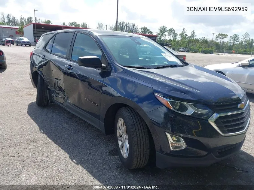 2020 Chevrolet Equinox Fwd Ls VIN: 3GNAXHEV9LS692959 Lot: 40742609