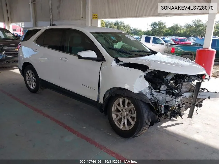 2020 Chevrolet Equinox Fwd Lt 1.5L Turbo VIN: 3GNAXKEV4LS728070 Lot: 40744103