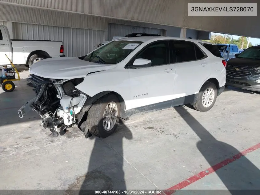 2020 Chevrolet Equinox Fwd Lt 1.5L Turbo VIN: 3GNAXKEV4LS728070 Lot: 40744103