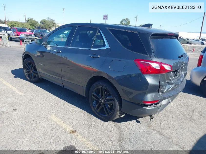 2020 Chevrolet Equinox Fwd Lt 1.5L Turbo VIN: 2GNAXKEV0L6213310 Lot: 40749940