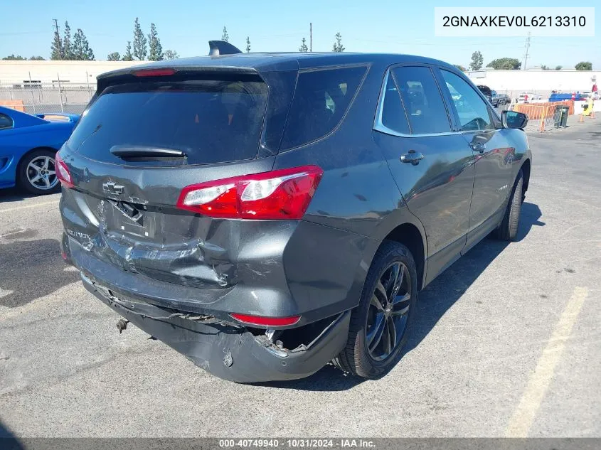 2020 Chevrolet Equinox Fwd Lt 1.5L Turbo VIN: 2GNAXKEV0L6213310 Lot: 40749940