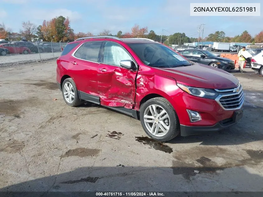 2020 Chevrolet Equinox Awd Premier 2.0L Turbo VIN: 2GNAXYEX0L6251981 Lot: 40751715