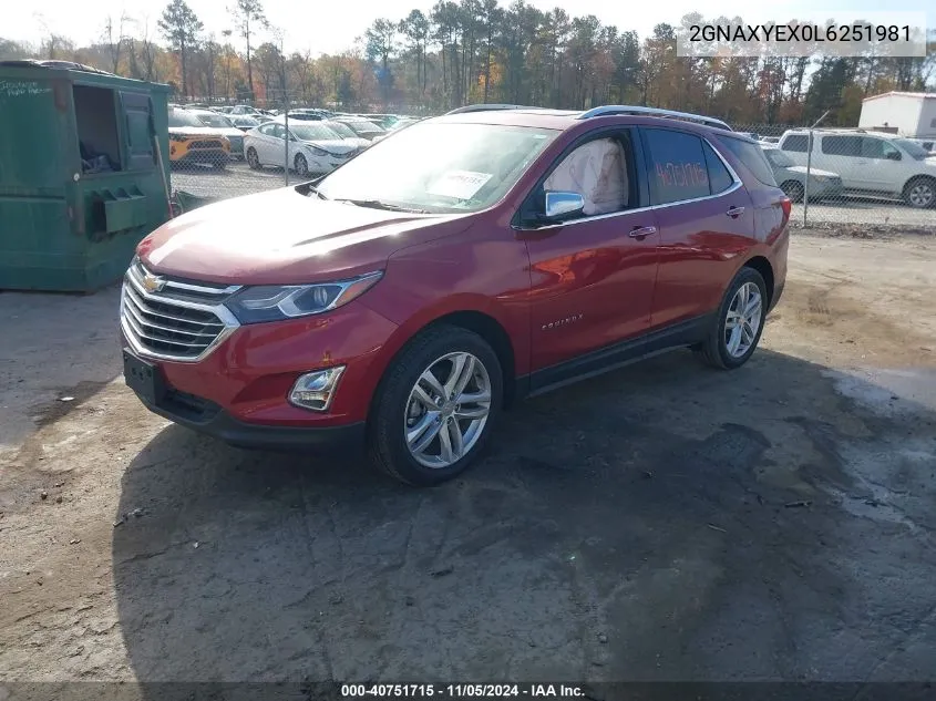 2020 Chevrolet Equinox Awd Premier 2.0L Turbo VIN: 2GNAXYEX0L6251981 Lot: 40751715