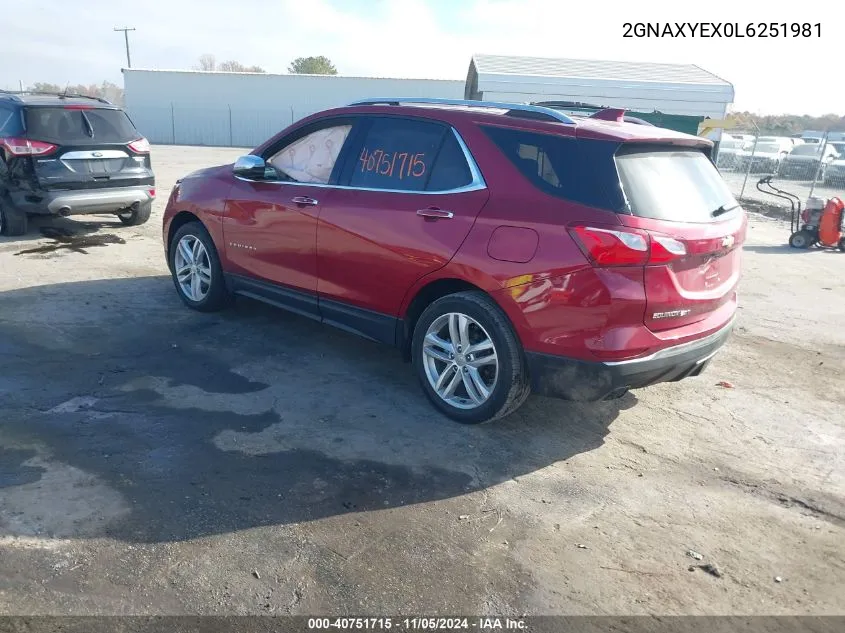 2020 Chevrolet Equinox Awd Premier 2.0L Turbo VIN: 2GNAXYEX0L6251981 Lot: 40751715