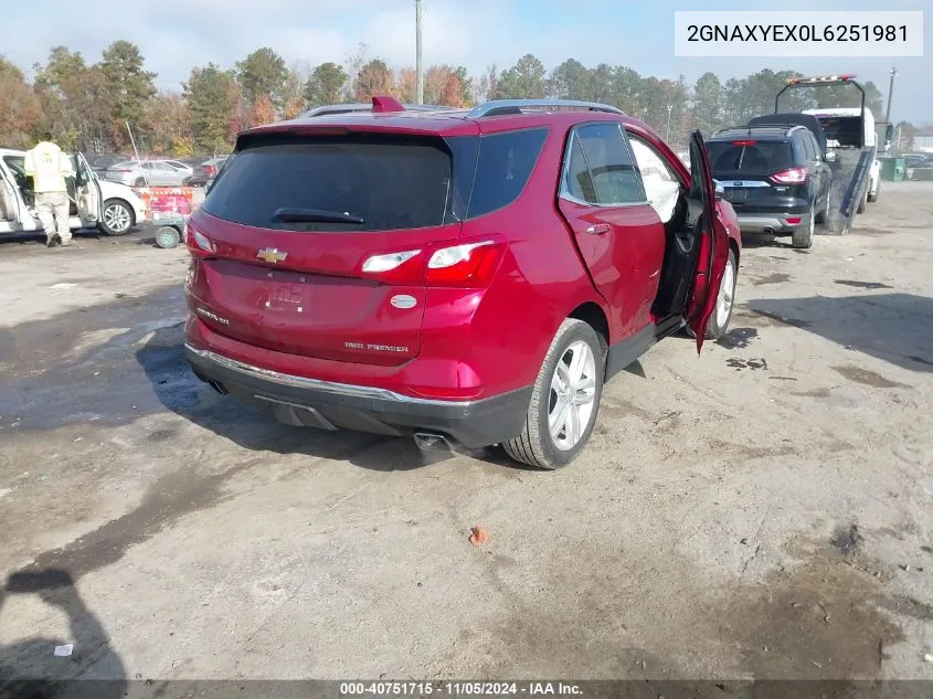 2020 Chevrolet Equinox Awd Premier 2.0L Turbo VIN: 2GNAXYEX0L6251981 Lot: 40751715