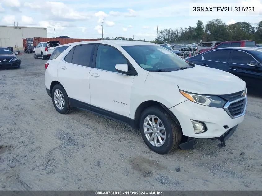 2020 Chevrolet Equinox Awd 2Fl VIN: 3GNAXTEV2LL316231 Lot: 40751833