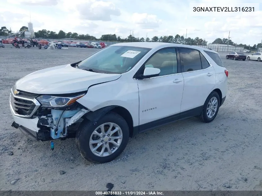 2020 Chevrolet Equinox Awd 2Fl VIN: 3GNAXTEV2LL316231 Lot: 40751833