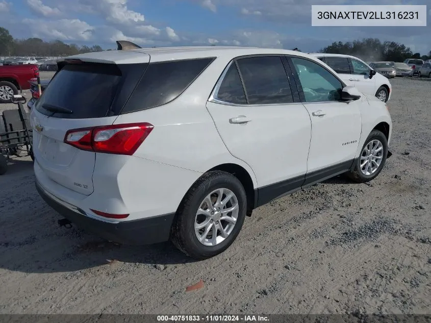 2020 Chevrolet Equinox Awd 2Fl VIN: 3GNAXTEV2LL316231 Lot: 40751833