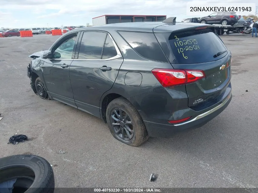 2020 Chevrolet Equinox Fwd Lt 1.5L Turbo VIN: 2GNAXKEV3L6241943 Lot: 40753230