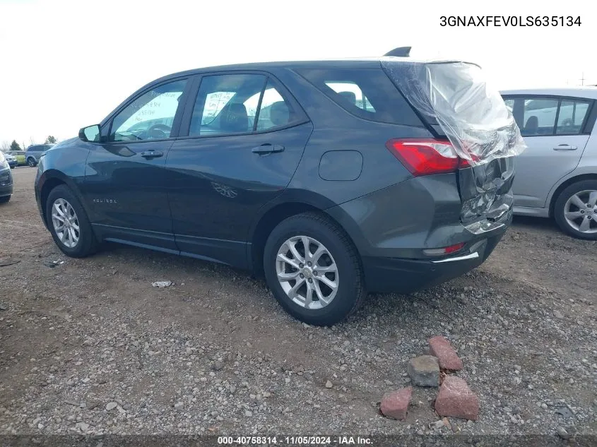 2020 Chevrolet Equinox Fwd 1Fl VIN: 3GNAXFEV0LS635134 Lot: 40758314