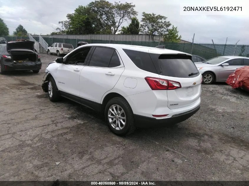 2020 Chevrolet Equinox Fwd Lt 1.5L Turbo VIN: 2GNAXKEV5L6192471 Lot: 40758500