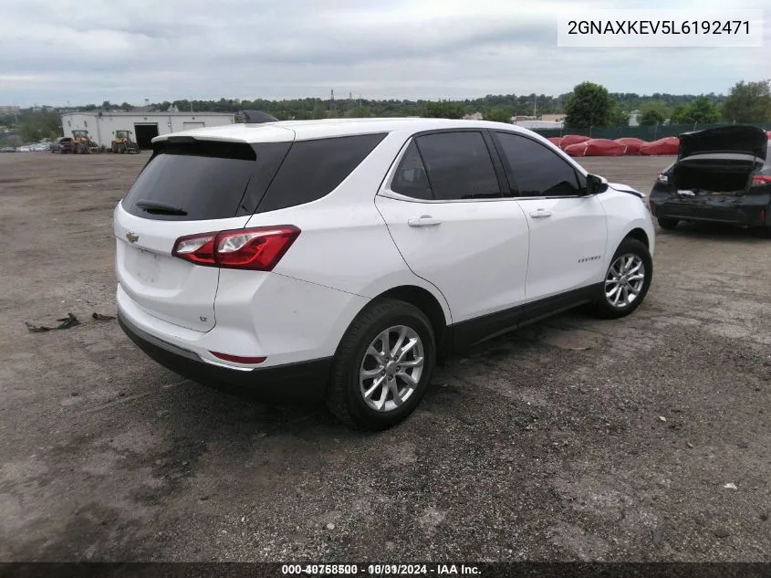 2020 Chevrolet Equinox Fwd Lt 1.5L Turbo VIN: 2GNAXKEV5L6192471 Lot: 40758500