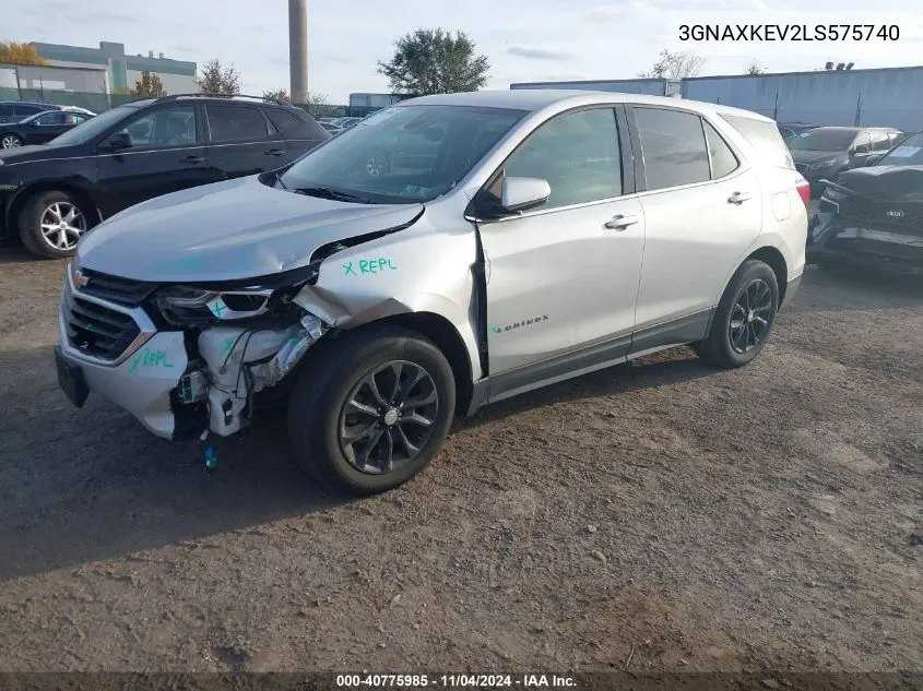 2020 Chevrolet Equinox Fwd Lt 1.5L Turbo VIN: 3GNAXKEV2LS575740 Lot: 40775985