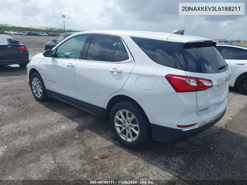 2020 Chevrolet Equinox Fwd Lt 1.5L Turbo VIN: 2GNAXKEV3L6188211 Lot: 40780111