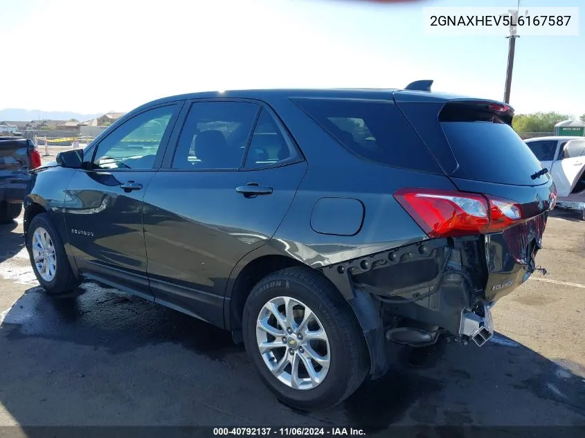 2020 Chevrolet Equinox Fwd Ls VIN: 2GNAXHEV5L6167587 Lot: 40792137