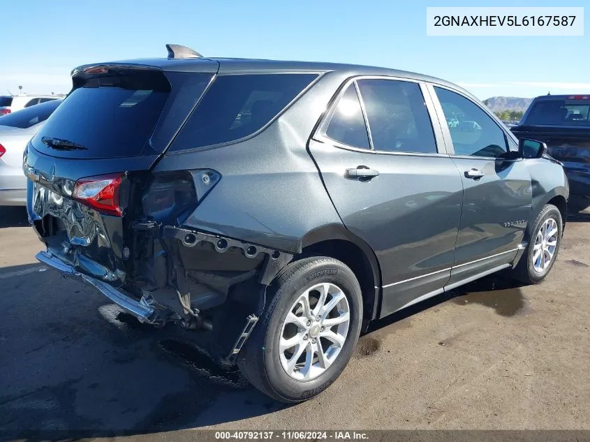 2020 Chevrolet Equinox Fwd Ls VIN: 2GNAXHEV5L6167587 Lot: 40792137