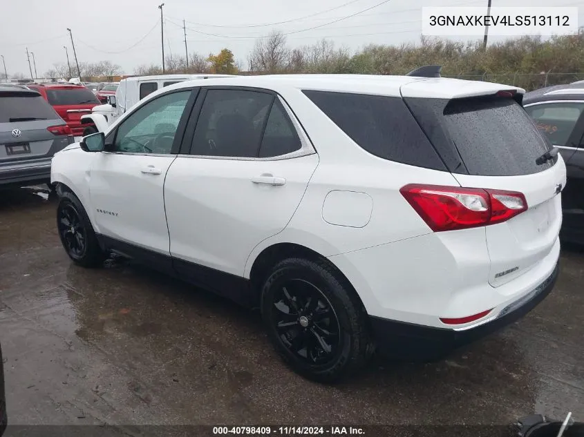 2020 Chevrolet Equinox Fwd Lt 1.5L Turbo VIN: 3GNAXKEV4LS513112 Lot: 40798409