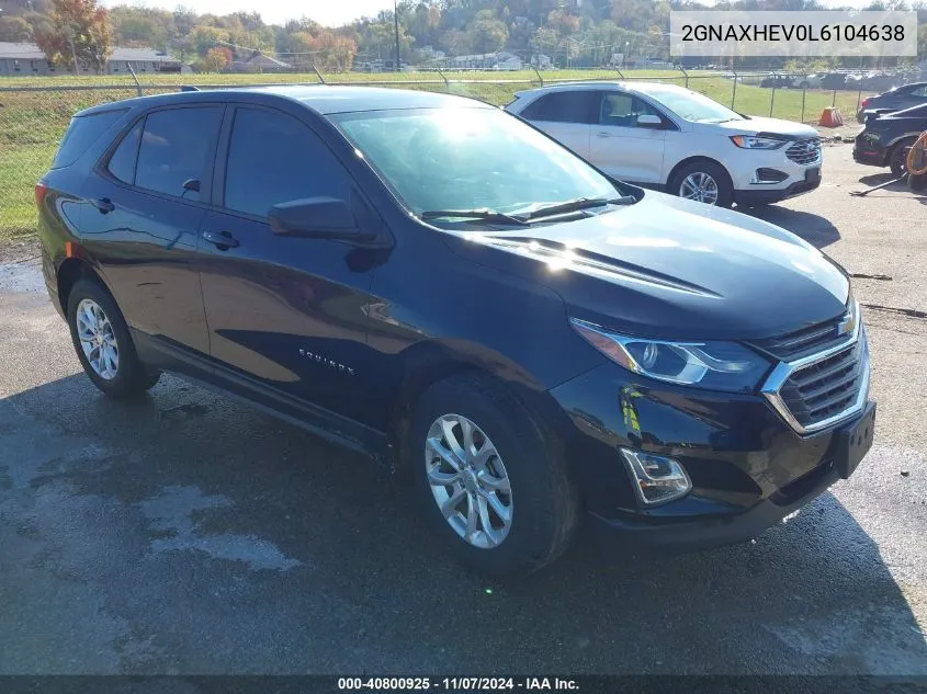 2020 Chevrolet Equinox Fwd Ls VIN: 2GNAXHEV0L6104638 Lot: 40800925