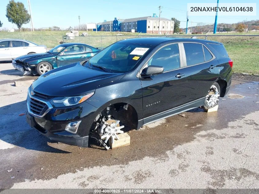 2020 Chevrolet Equinox Fwd Ls VIN: 2GNAXHEV0L6104638 Lot: 40800925