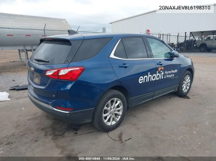 2020 Chevrolet Equinox Fwd 2Fl VIN: 2GNAXJEV8L6198310 Lot: 40814948