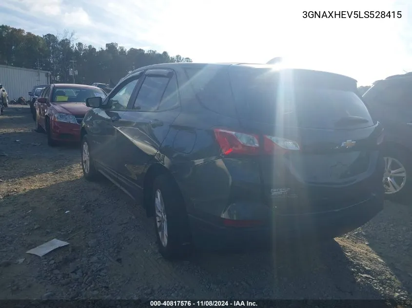 2020 Chevrolet Equinox Fwd Ls VIN: 3GNAXHEV5LS528415 Lot: 40817576