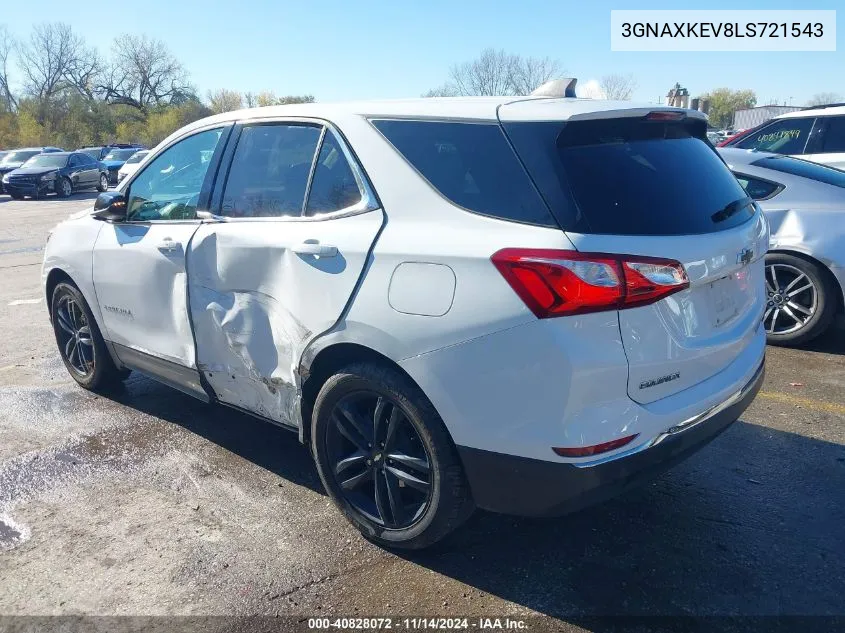 2020 Chevrolet Equinox Fwd Lt 1.5L Turbo VIN: 3GNAXKEV8LS721543 Lot: 40828072