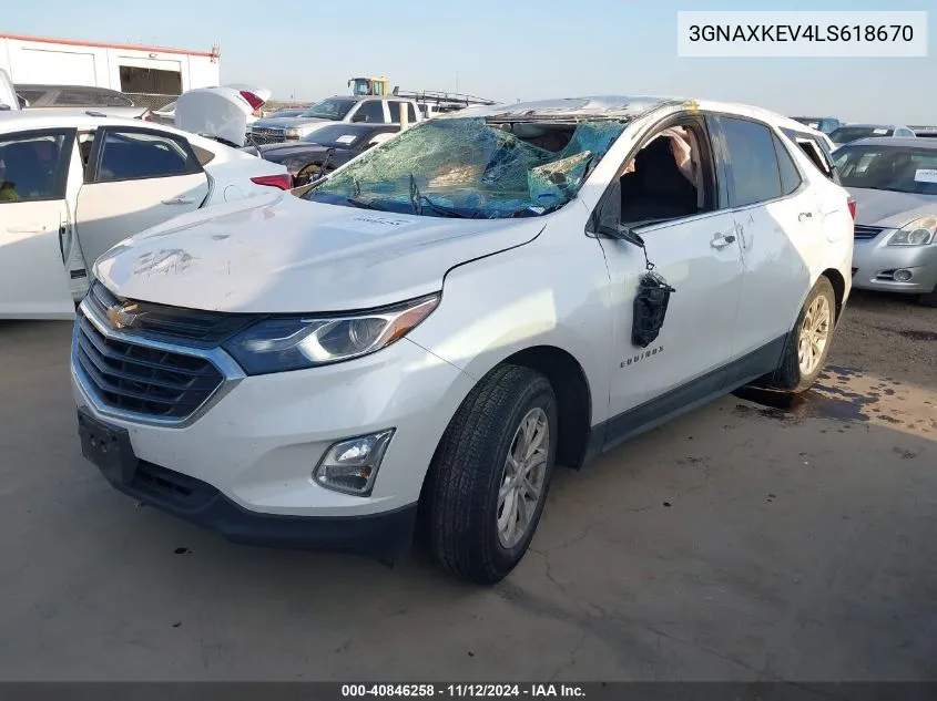 2020 Chevrolet Equinox Fwd Lt 1.5L Turbo VIN: 3GNAXKEV4LS618670 Lot: 40846258