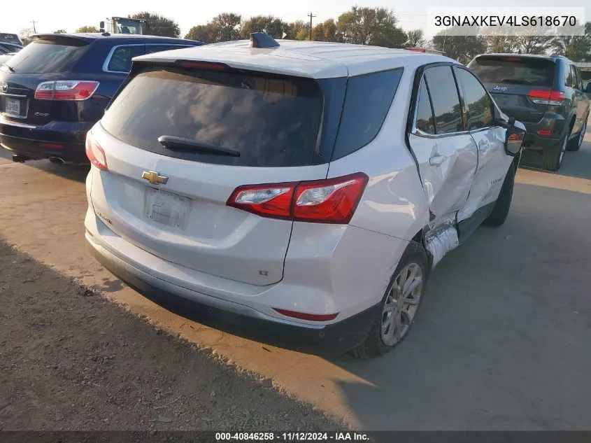 2020 Chevrolet Equinox Fwd Lt 1.5L Turbo VIN: 3GNAXKEV4LS618670 Lot: 40846258